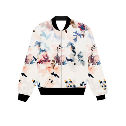 Flower Texture Bomber Jacket for Women - solid fighter